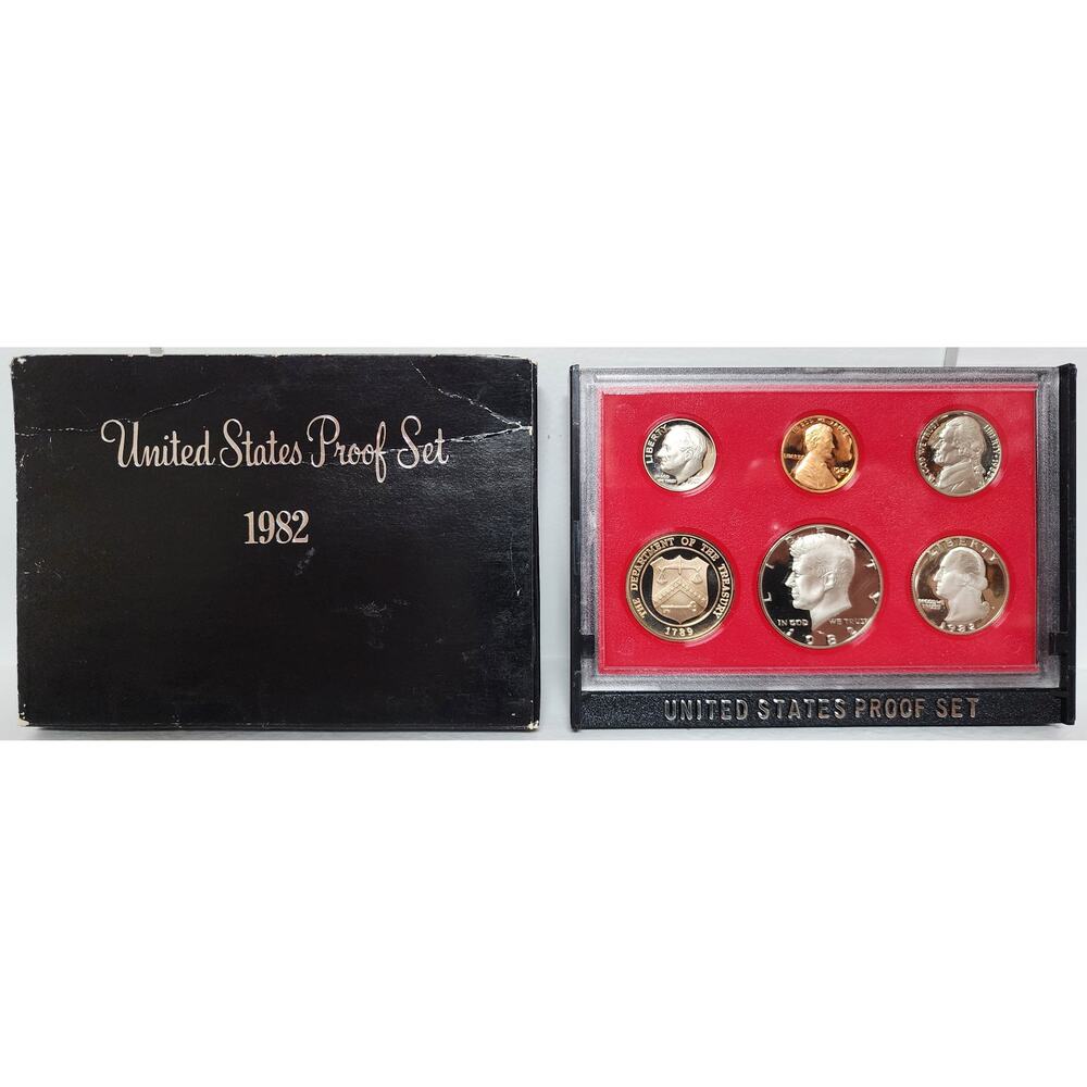 1982 U.S. Mint Proof Set 6 Coins + Treasury Token • Display Case • Original Pack